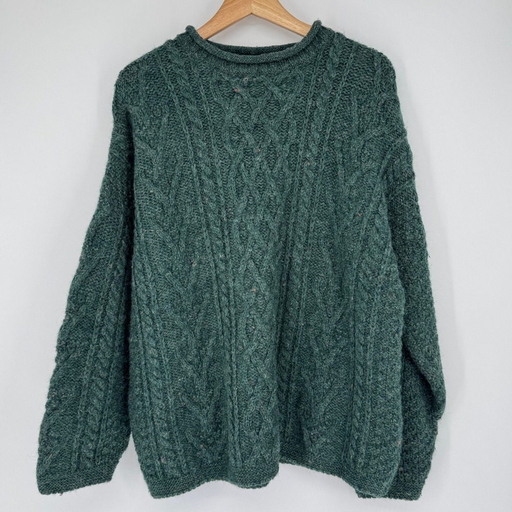 Vtg Bracken Countrywear Pure New Wool Cable Knit Sweater Men L Fisherman Chunky